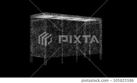 3D bus stop on black bg. Object dissolved white flickering particles. Business backdrop. Science concept. Abstract bg title, presentation. Holographic screensaver. 3D animation 105825586