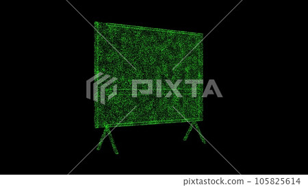 3D road sign board on black bg. Object dissolved green flickering particles. Business backdrop. Science concept. Abstract bg title, presentation. Holographic screensaver. 3D animation 3D road sign board on black bg. Object dissolved green flickering particles. Business backdrop. Science concept. Abstract bg title, presentation. Holographic screensaver. 3D animation 105825614