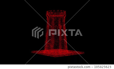 3D medieval tower on black bg. Object dissolved red flickering particles. Business backdrop. Science concept. Abstract bg title, presentation. Holographic screensaver. 3D animation 3D medieval tower on black bg. Object dissolved red flickering particles. Business backdrop. Science concept. Abstract bg title, presentation. Holographic screensaver. 3D animation 105825623