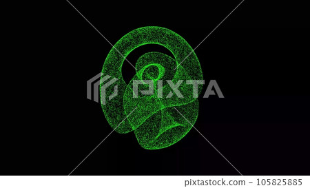 3D knot on black background. Object dissolved green flickering particles. Business background. Science concept. Abstract bg title, presentation. Holographic screensaver. 3D animation 3D knot on black background. Object dissolved green flickering particles. Business background. Science concept. Abstract bg title, presentation. Holographic screensaver. 3D animation 105825885