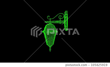 Street wall lamp hologram wireframe in motion. Nice 3D Rendering Street wall lamp hologram wireframe in motion. Nice 3D Rendering 105825919