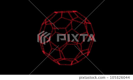 3D red polyhedral ball on black backdrop. Object consisting of flickering particles. Science tutorial concept. Abstract backdrop for logo, title, presentation. 3D animation 3D red polyhedral ball on black backdrop. Object consisting of flickering particles. Science tutorial concept. Abstract backdrop for logo, title, presentation. 3D animation 105826044
