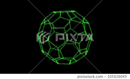 3D green polyhedral ball on black backdrop. Object consisting of flickering particles. Science tutorial concept. Abstract backdrop for logo, title, presentation. 3D animation 3D green polyhedral ball on black backdrop. Object consisting of flickering particles. Science tutorial concept. Abstract backdrop for logo, title, presentation. 3D animation 105826045