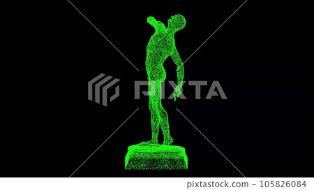 3D Anatomical figure on black background. Object made of shimmering particles. Human anatomy concept. Muscles anatomy system. For title, text, presentation. 3d animation. 3D Anatomical figure on black background. Object made of shimmering particles. Human anatomy concept. Muscles anatomy system. For title, text, presentation. 3d animation. 105826084