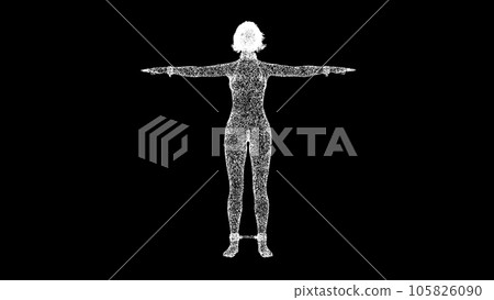 3D Sexy lady in BDSM outfit on black bg. Object dissolved flickering particles. BDSM accessory, Nipple clasp, metal chain. BDSM concept. For title, text, presentation. 3D animation. 3D Sexy lady in BDSM outfit on black bg. Object dissolved flickering particles. BDSM accessory, Nipple clasp, metal chain. BDSM concept. For title, text, presentation. 3D animation. 105826090