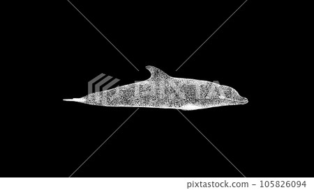 3D dolphin on black background. Object made of shimmering particles. Wild animals concept. Protection of the environment. For title, text, presentation. 3d animation. 3D dolphin on black background. Object made of shimmering particles. Wild animals concept. Protection of the environment. For title, text, presentation. 3d animation. 105826094