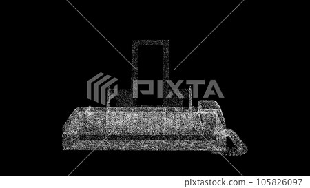 3D office fax on black background. Object made of shimmering particles. Office machinery and equipment concept. Modern business technology. For title, text, presentation. 3d animation. 3D office fax on black background. Object made of shimmering particles. Office machinery and equipment concept. Modern business technology. For title, text, presentation. 3d animation. 105826097