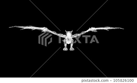 3D dragon on black background. Object made of shimmering particles. A fabulous fantasy concept. For title, text, presentation. 3d animation. 3D dragon on black background. Object made of shimmering particles. A fabulous fantasy concept. For title, text, presentation. 3d animation. 105826100