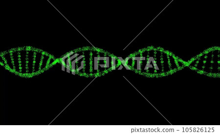 3D DNA on black bg. Object dissolved flickering particles. Scientific medical concept. For title, text, presentation. 3d animation. 3D DNA on black bg. Object dissolved flickering particles. Scientific medical concept. For title, text, presentation. 3d animation. 105826125