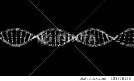 3D DNA on black bg. Object dissolved flickering particles. Scientific medical concept. For title, text, presentation. 3d animation. 105826126