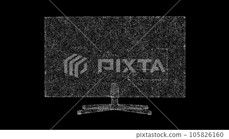 3D TV set monitor display on black background. Object made of shimmering particles. For title, text, presentation. 3d animation. 105826160