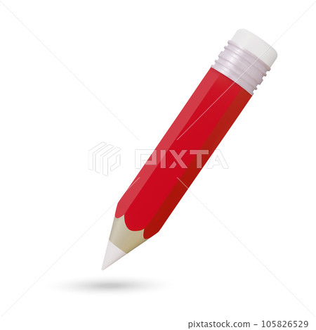 Red 3D Realistic Pencil. Volumetric wooden object for writing and drawing. Vector short red pencil, Realistic pencil isolated with rubber eraser. Vector illustration Red 3D Realistic Pencil. Volumetric wooden object for writing and drawing. Vector short red pencil, Realistic pencil isolated with rubber eraser. Vector illustration 105826529