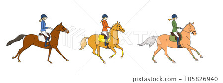 Young horsewomen ride beautiful sports ponies 105826940