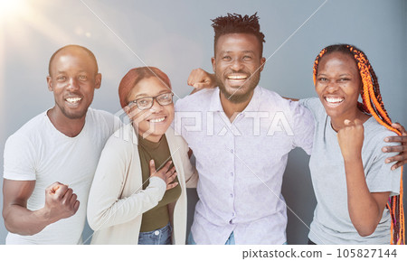 Young african american friends holding black arrow 105827144