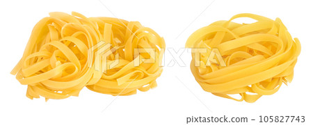 Raw tagliatelle pasta isolated on white background with  full depth of field 105827743