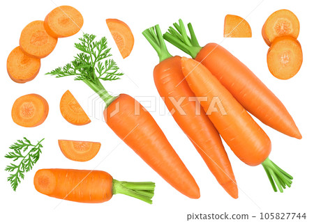 Carrot isolated on white background with  full depth of field. Top view. Flat lay 105827744