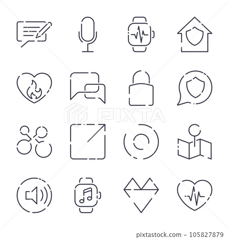 Simple icons set. Different icons for app, programs, sites and other. Editable Stroke Simple icons set. Different icons for app, programs, sites and other. Editable Stroke 105827879