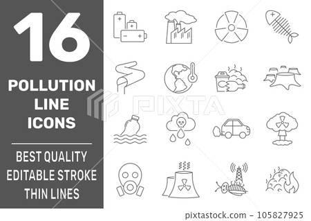 Ecology problems line icons set with pollution symbols, isolated vector illustration. Editable Stroke. EPS 10. 105827925