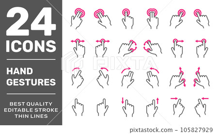 Gesture icons for touchscreen. Simple vector icon set for a mobile app user interface or manual. Linear style. EPS 10 105827929