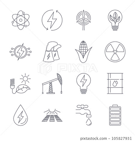 Thin line icons set. Icons for renewable energy, green technology 105827931