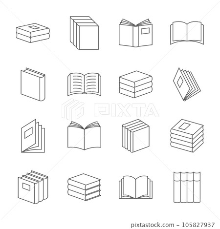 Books thin line icons vector. Book education signs, textbook literature linear symbols Books thin line icons vector. Book education signs, textbook literature linear symbols 105827937