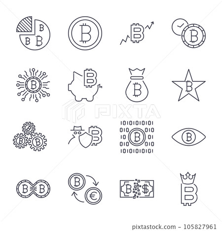 Bitcoin icons set for internet money crypto currency symbol and coin image for using in web. Editable Stroke 105827961