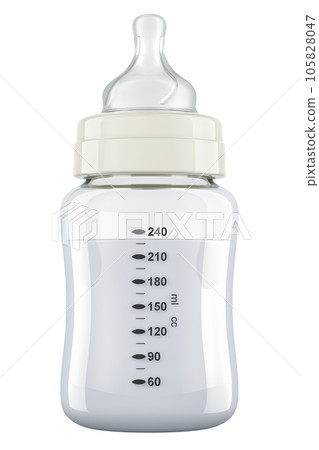 Baby bottle with infant formula, 3D rendering Baby bottle with infant formula, 3D rendering 105828047