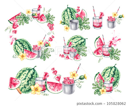 Watercolor hand drawn watermelon set Watercolor hand drawn watermelon set 105828062