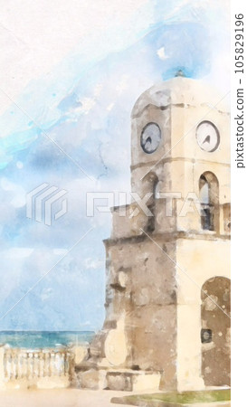 Palm Beach Worth Avenue clock tower Florida USA, watercolor digital art 105829196