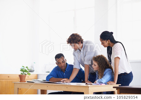 Businessman, coaching and paperwork in meeting for planning, team strategy or training staff at the office. Business people with coach and document in teamwork for group project or plan at workplace Businessman, coaching and paperwork in meeting for planning, team strategy or training staff at the office. Business people with coach and document in teamwork for group project or plan at workplace 105829354