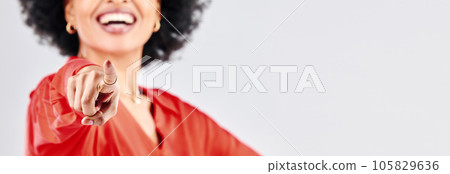 Woman, hands and pointing to you in studio for choice, decision of winner and volunteering on mockup space. Closeup, banner and finger emoji of happy model for recruitment, hiring or white background Woman, hands and pointing to you in studio for choice, decision of winner and volunteering on mockup space. Closeup, banner and finger emoji of happy model for recruitment, hiring or white background 105829636