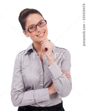 Studio portrait, happy or corporate woman, consultant or real estate agent smile for startup entrepreneurship success. Profile picture, expert realtor or confident person isolated on white background Studio portrait, happy or corporate woman, consultant or real estate agent smile for startup entrepreneurship success. Profile picture, expert realtor or confident person isolated on white background 105830478