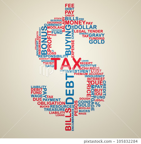 Dollar shape, finance and business word cloud in illustration for growth, profit and investment by background. Text, sign or icon for currency, money and financial power with debt, cash and graphic Dollar shape, finance and business word cloud in illustration for growth, profit and investment by background. Text, sign or icon for currency, money and financial power with debt, cash and graphic 105832284