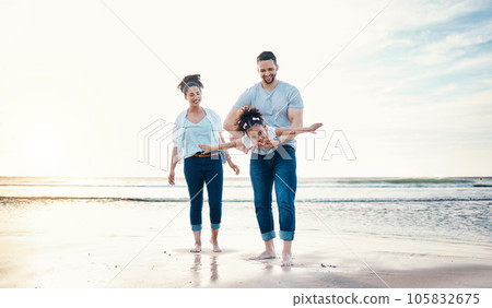 Beach, airplane with father, child and mother, freedom with sunshine and family, happiness and together with games. Travel, adventure and playful, happy people bonding with energy and kid is flying Beach, airplane with father, child and mother, freedom with sunshine and family, happiness and together with games. Travel, adventure and playful, happy people bonding with energy and kid is flying 105832675