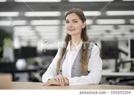外國女商人微笑著看著相機 外國女商人微笑著看著相機 105833204