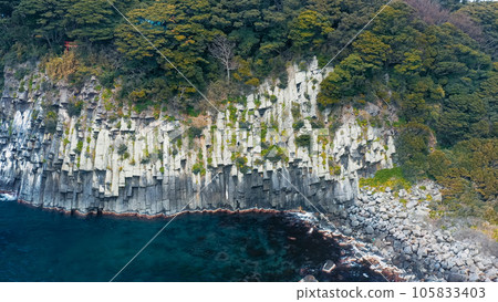 Coastal cliff columnar joint aerial photography 105833403