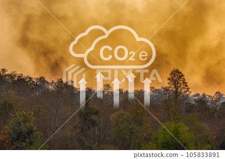Climate change, Tropical wildfires release carbon dioxide (CO2) emissions that contribute to climate change and global warming. Climate change, Tropical wildfires release carbon dioxide (CO2) emissions that contribute to climate change and global warming. 105833891