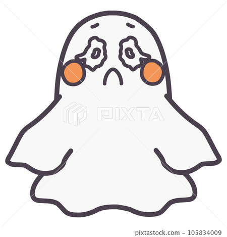 Color illustration of a cute ghost with a sad expression about to cry Color illustration of a cute ghost with a sad expression about to cry 105834009