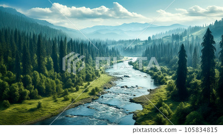 River flowing through the forest - Stock Illustration [105834815] - PIXTA