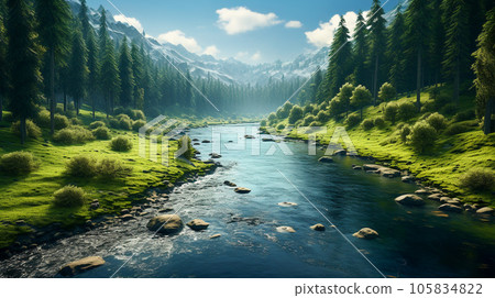 River flowing through the forest - Stock Illustration [105834822] - PIXTA