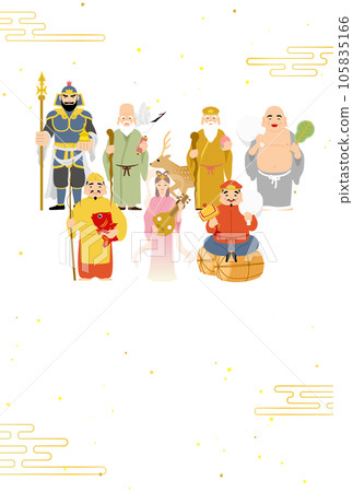 2024年龍年日式新年賀卡,七福神和E-kasumi的日式圖案背景 2024年龍年日式新年賀卡,七福神和E-kasumi的日式圖案背景 105835166