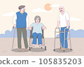 elderly care, old people care activities, prescribes treatment. Vector characters flat cartoon. 105835203