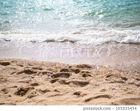 Texture Wave Water Blue Sea at Coast on Sand Beach Texture Wave Water Blue Sea at Coast on Sand Beach 105835454