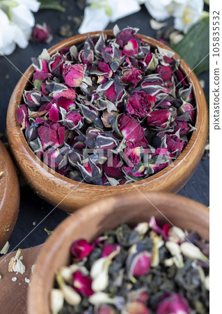 dried red rose for adding and making tea 105835532