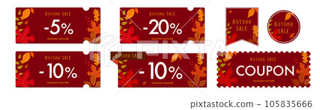 紅色秋葉優惠券矢量圖標設計套裝 1 秋季銷售 105835666