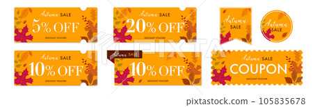 橙色秋葉優惠券矢量圖標設計集 2 秋季銷售 105835678