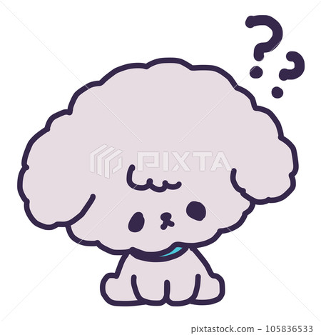Illustration of a cute toy poodle puppy with a question mark Illustration of a cute toy poodle puppy with a question mark 105836533