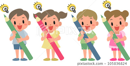 男孩和女孩拿著鉛筆,表情充滿靈感 男孩和女孩拿著鉛筆,表情充滿靈感 105836824