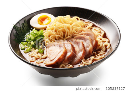Ramen With Pork Japanese Food On Isolated White Background Ramen With Pork Japanese Food On Isolated White Background 105837127