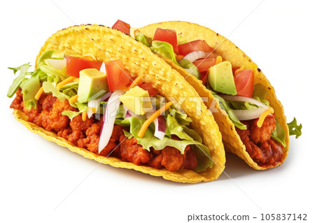 Tacos Mexican Food On Isolated White Background 105837142